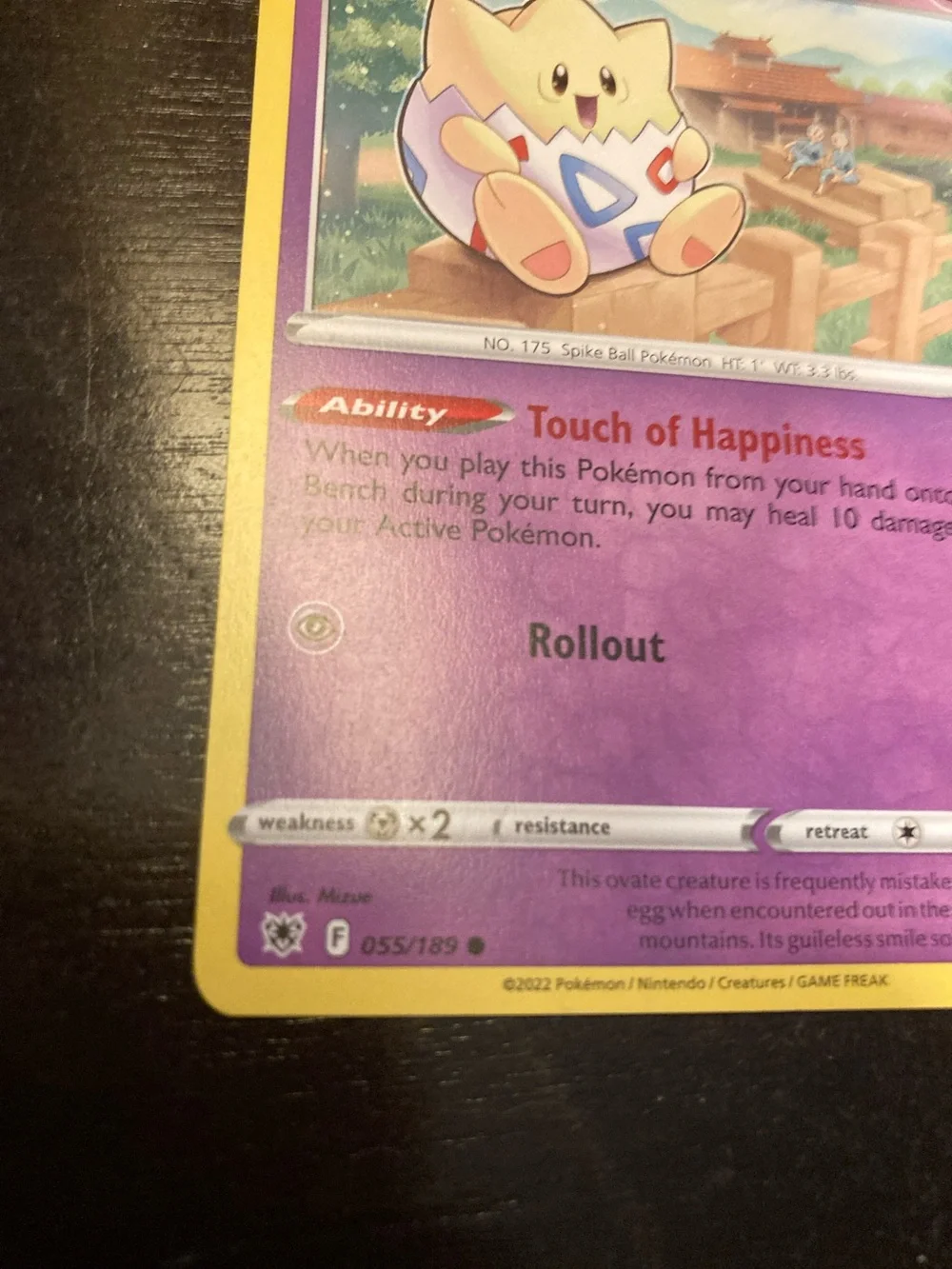 Pokemon Togepi Card - Purple Art with Yellow Frame